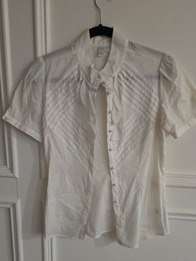 Good Lad White Short-Sleeve Ruffle Front Blouse
